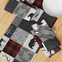 Adventure Awaits Quilt- no moose - Red, Black, grey,  cream - ROTATED 