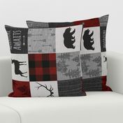 Adventure Awaits Quilt- no moose - Red, Black, grey,  cream - ROTATED 