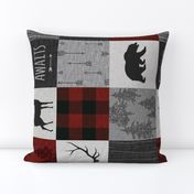 Adventure Awaits Quilt- no moose - Red, Black, grey,  cream - ROTATED 