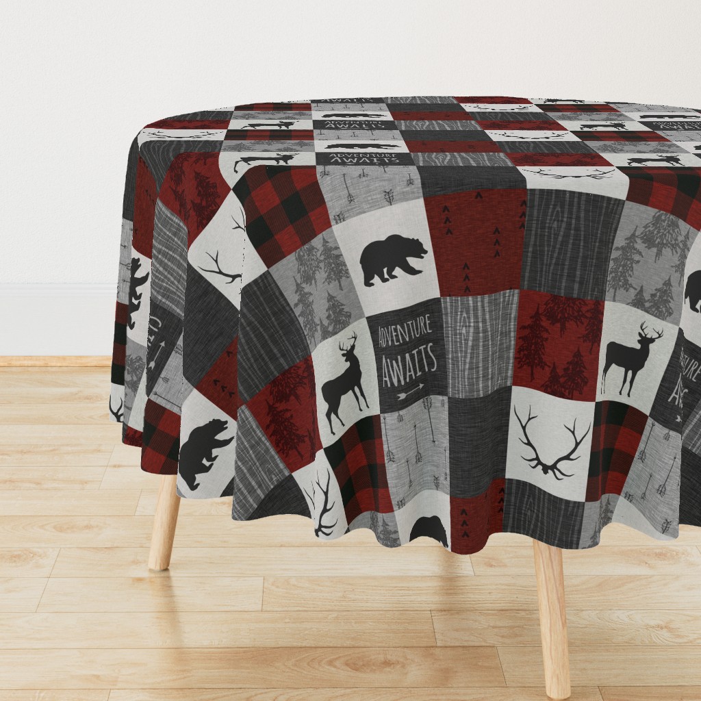 Adventure Awaits Quilt- no moose - Red, Black, grey,  cream