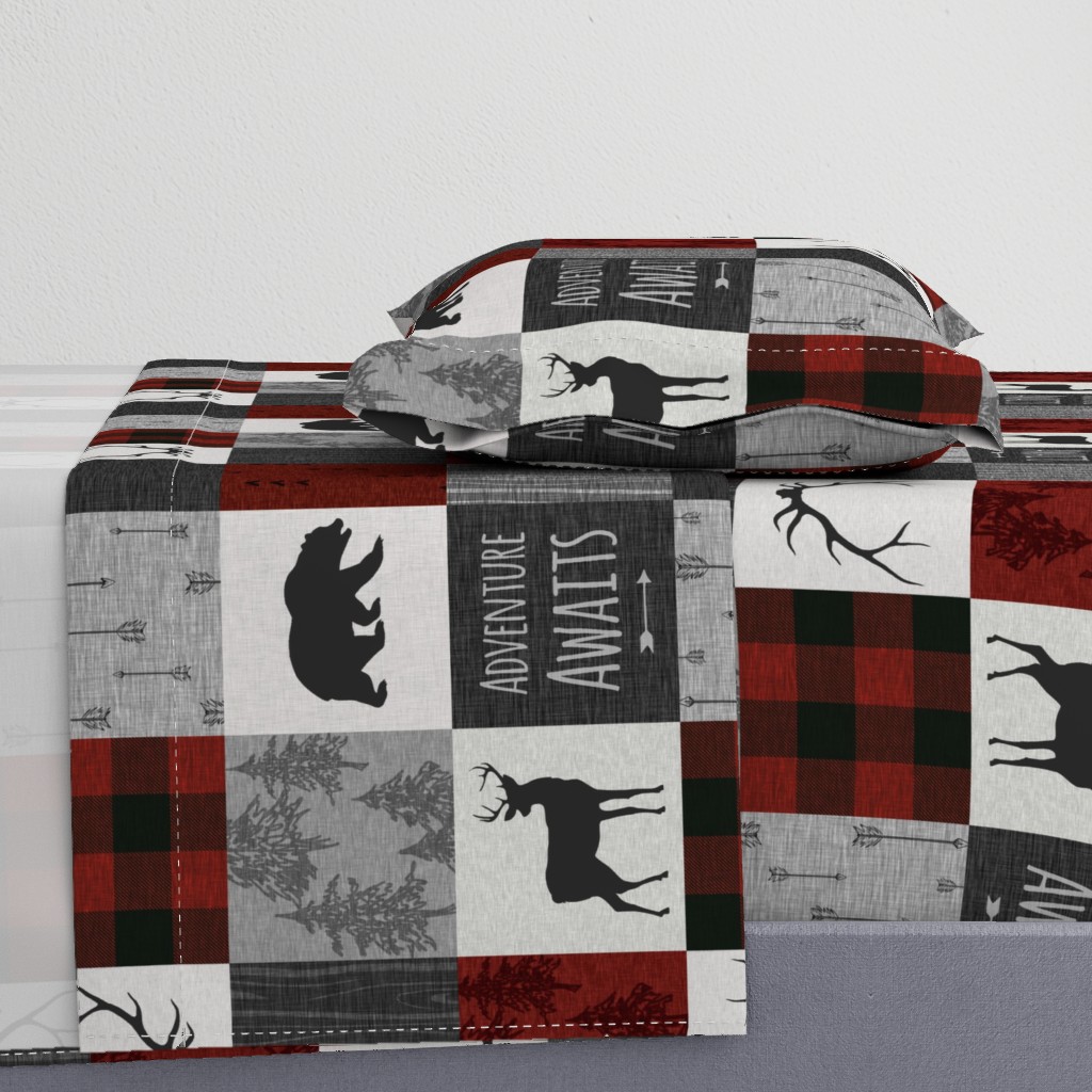 Adventure Awaits Quilt- no moose - Red, Black, grey,  cream