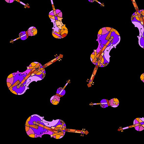 mosaic violins on black (orange purple 4 XXX)