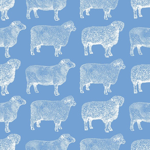 Vintage Sheep in Blue and White (large scale version)