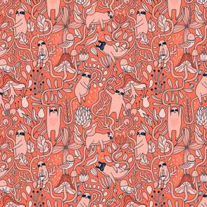 Living coral cute lazy sloths fabric design