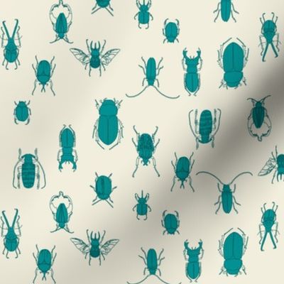 beetles in teal on natural (small scale)