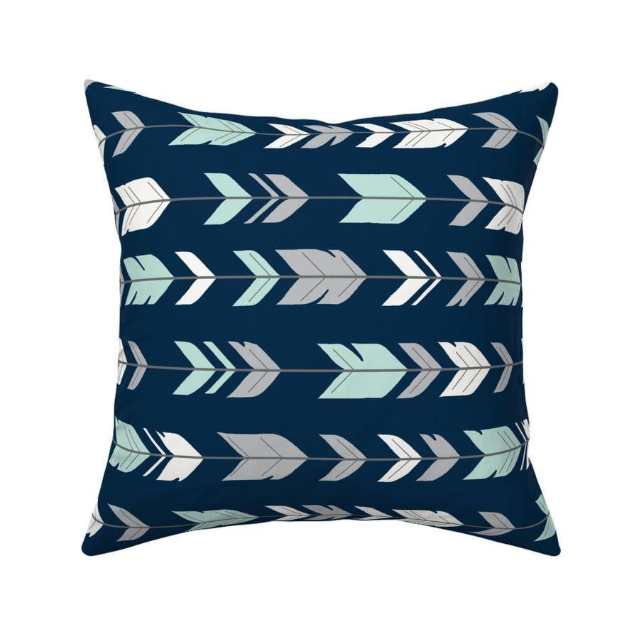 Arrow Feathers- Mint and grey on navy - R