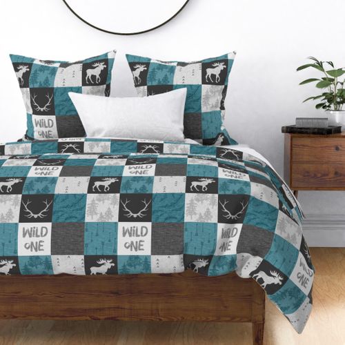 Wild One Quilt - Moose - Teal Black And Grey