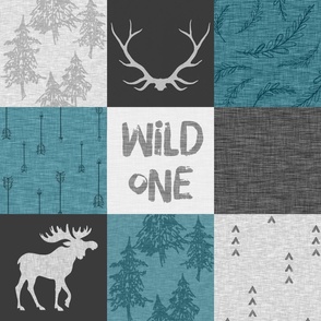 Wild One Quilt - Moose - Teal Black And Grey