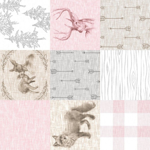 Rustic Woodland Quilt - pink, beige and white - ROTATED