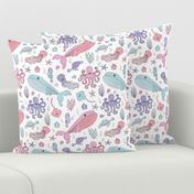 Pastel Ocean Marine Sea Creatures - Cute Octopus Whale Seahorse Sea Turtle