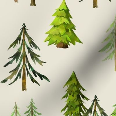 Pine Tree Forest (cream) - Woodland Trees LARGE SCALE