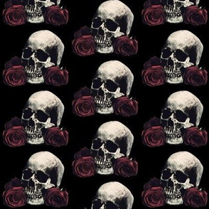 Skull and Red Roses Gothic Fabric