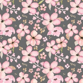 Pink + Gold Floral (stone grey) - Flower Garden Blooms Baby Girl Nursery Ginger Lous 