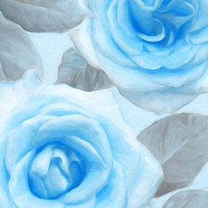 Over sized Painted Roses in Blue & Grey