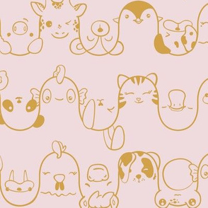 Kawaii Animals - Mini - Bright Gold and Primrose Pink