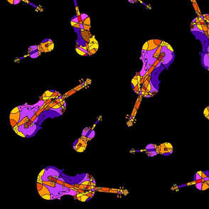 mosaic violins on black (orange + purple f 4g invert3 Lf XXX)