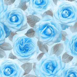 Medium Painted Roses in Blue & Grey