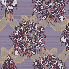 Cotton Wreath and bow, cross grain, purple