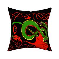 Red and Green Celtic Dragon on Black FQ