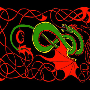 Red and Green Celtic Dragon on Black FQ