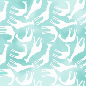 Little White Giraffes on Watercolor Aqua Blue Sky