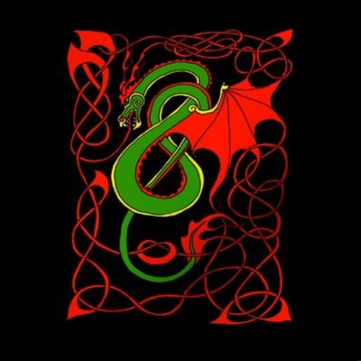 Red/Green Celtic Dragon on Black Small