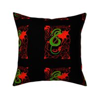 Red/Green Celtic Dragon on Black Small