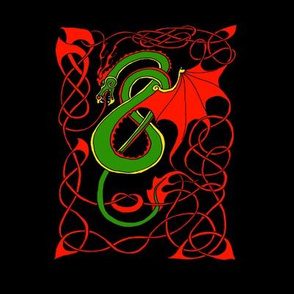 Red/Green Celtic Dragon on Black Small