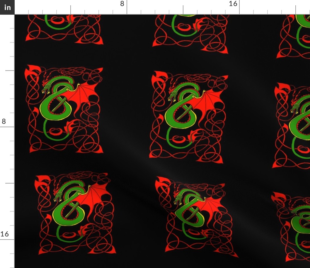 Red/Green Celtic Dragon on Black Small