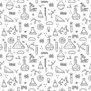 Cool back to school science physics and math class student illustration black and white SMALL