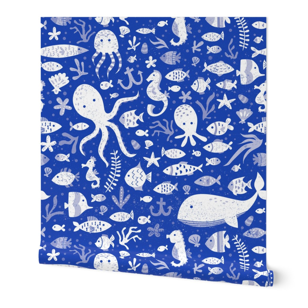 Under Water Sea Life in Cobalt Blue