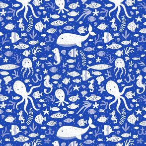 Under Water Sea Life in Cobalt Blue