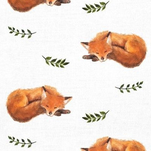 Sleepy Foxes Watercolor on Linen