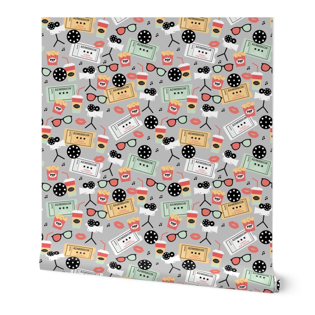 Let's go see a movie film theater illustration pattern Mint Coral
