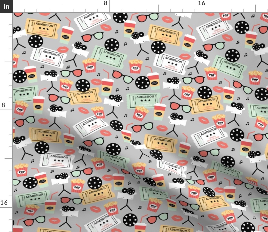 Let's go see a movie film theater illustration pattern Mint Coral