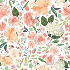 8" Painted Watercolor Peach Floral - 8" fabric repeat