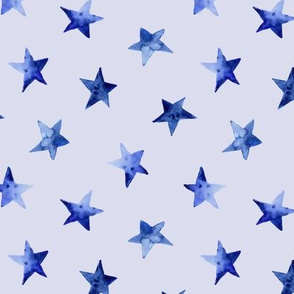 Watercolor blue stars on blue