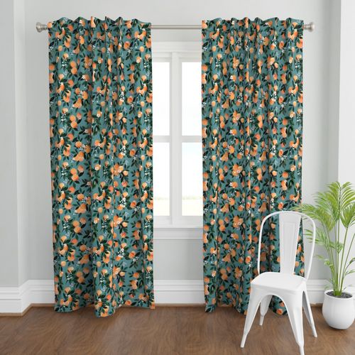 Dear Clementine oranges - teal Curtain Panel | Spoonflower