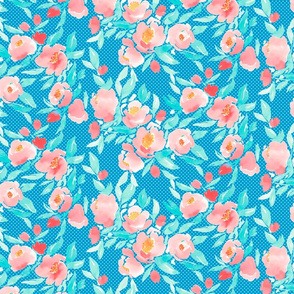 Watercolor Floral Dot in Coral and Aqua Blue