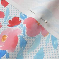 Watercolor Floral Dot Blush Blue Dot on White