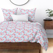 Watercolor Floral Dot Blush Blue Dot on White