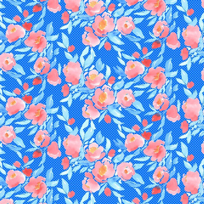 Watercolor Floral Dot Blush on Blue