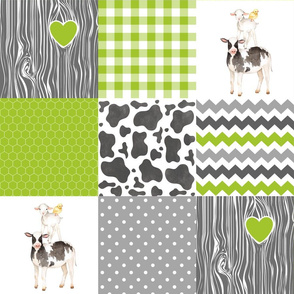 Farm//Love you till the cows come home - Wholecloth Cheater Quilt - Lime 