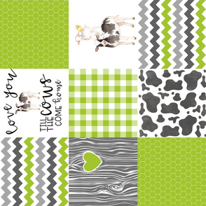 Farm//Love you till the cows come home - Wholecloth Cheater Quilt - Lime - Rotated