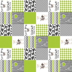 3 Inch - Farm//Love you till the cows come home - wholecloth cheater quilt - Lime - Rotated