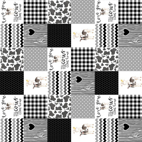 3 Inch - Farm//Love you till the cows come home - Wholecloth Cheater Quilt - Black - Rotated