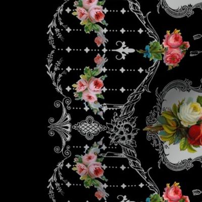 Victorian Roses and Filigree Border - Black