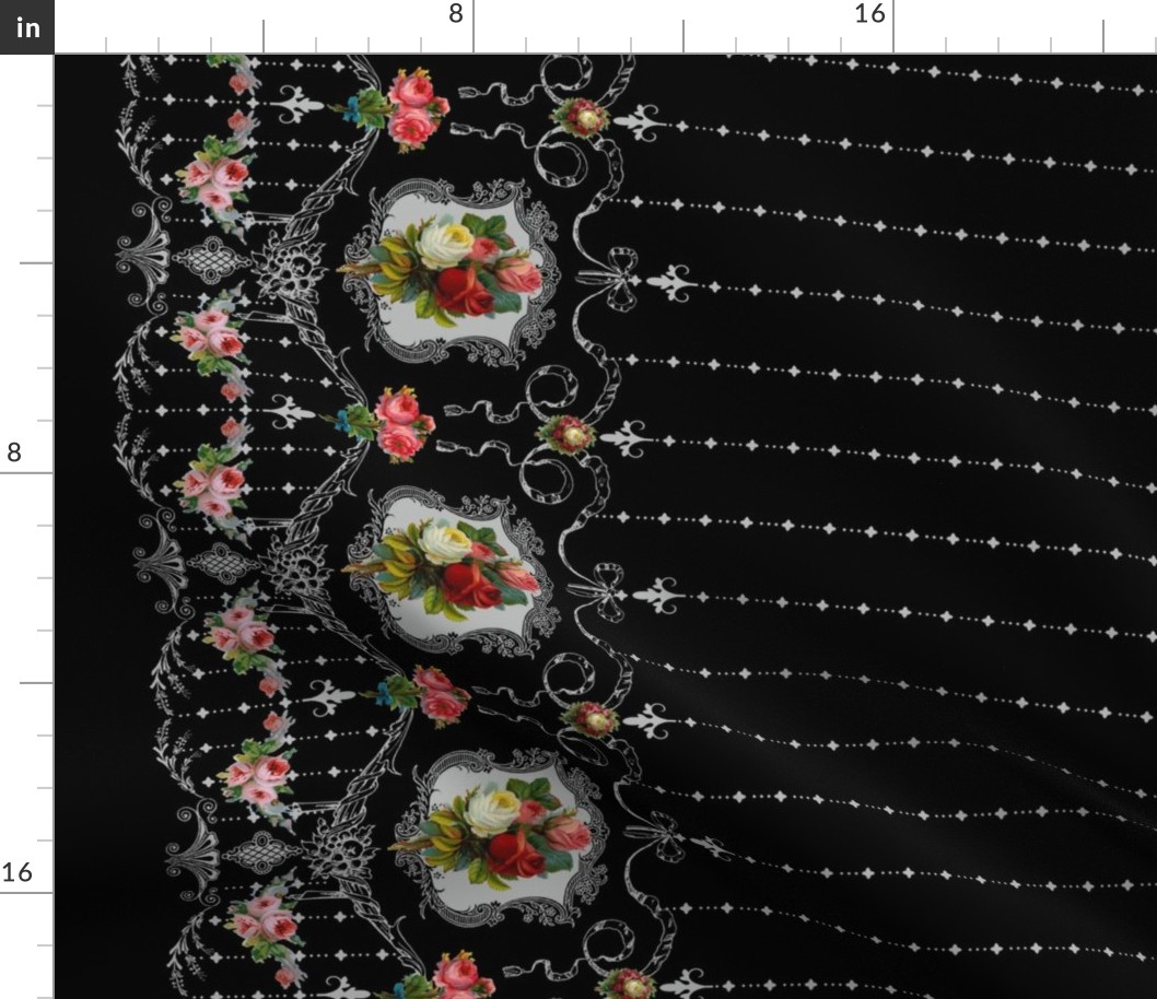 Victorian Roses and Filigree Border - Black