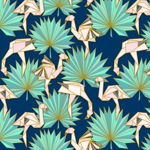Flamingoes & Palms origami /Flamingami Ori-topia (navy) 3