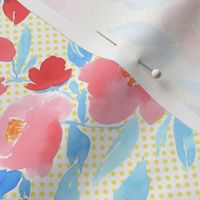 Watercolor Floral Dot Blue Pink with Yellow Dot